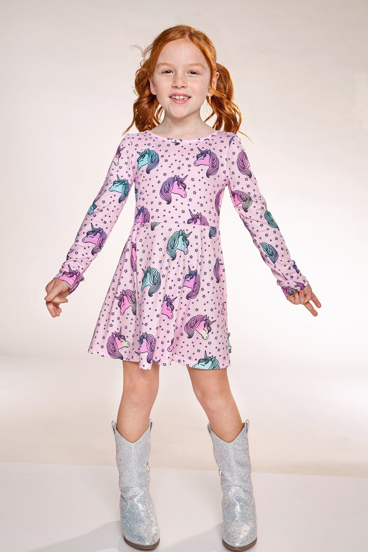 Simply Soft Long Sleeve Skater Dress - Denim Ivory Floral - NEW!