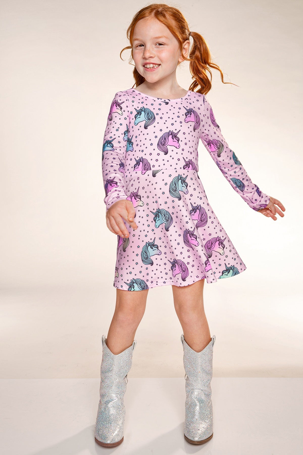 Simply Soft Long Sleeve Skater Dress - Denim Ivory Floral - NEW!