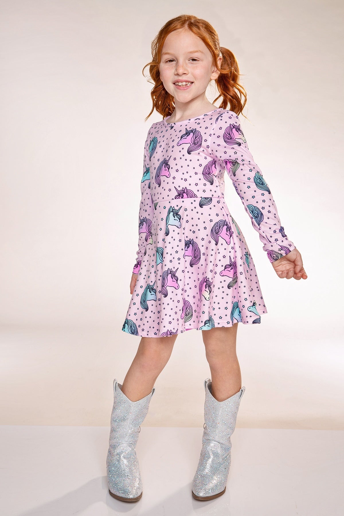 Simply Soft Long Sleeve Skater Dress - Denim Ivory Floral - NEW!