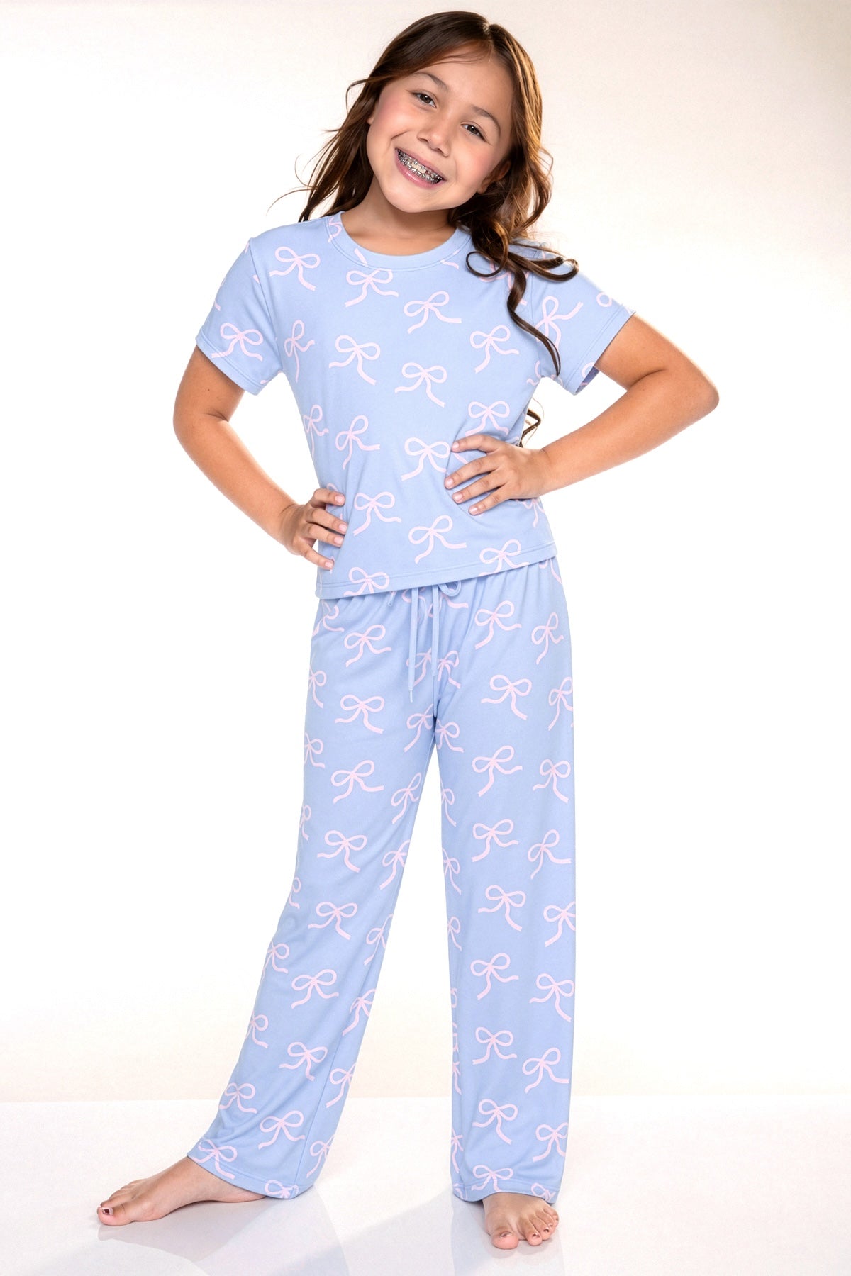 Gift Set - Simply Soft Easy Tee & Karate Pant & Cozy Blanket - Light Blue Pink Bow - NEW!