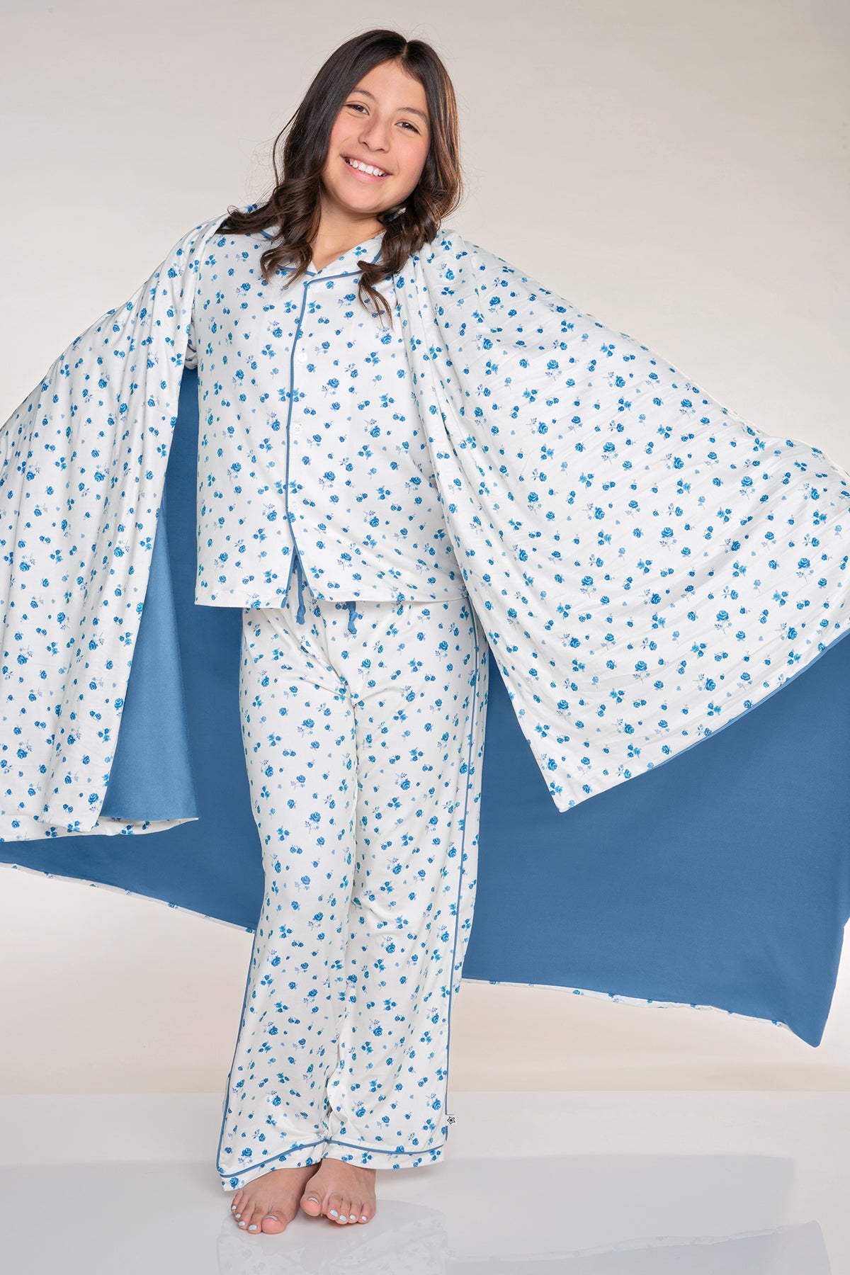 Gift Set - Simply Soft Button Down Tee & Karate Pant & Cozy Blanket - Ivory Denim Floral - NEW!