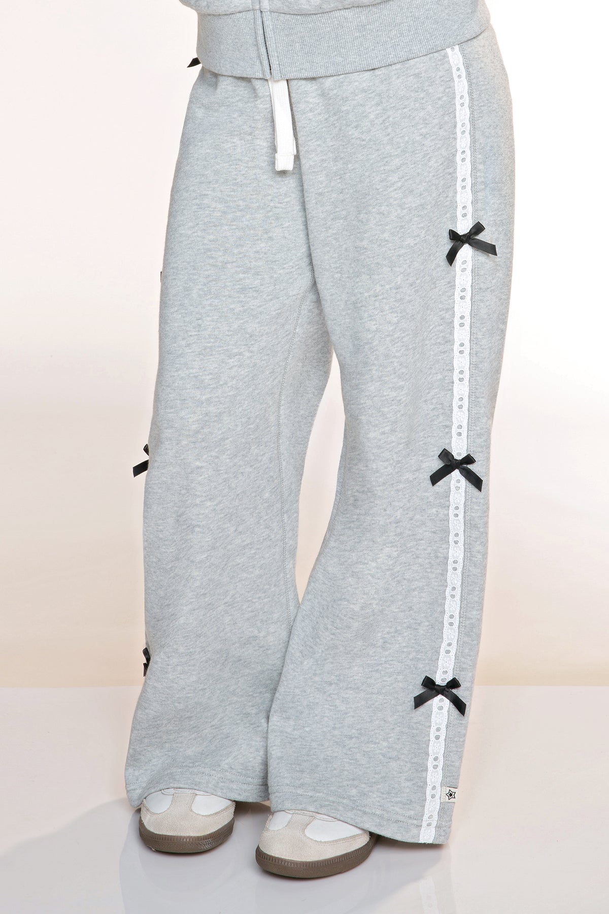 Butter French Terry Wide Leg Pant - Black Pink Bow - NEW!