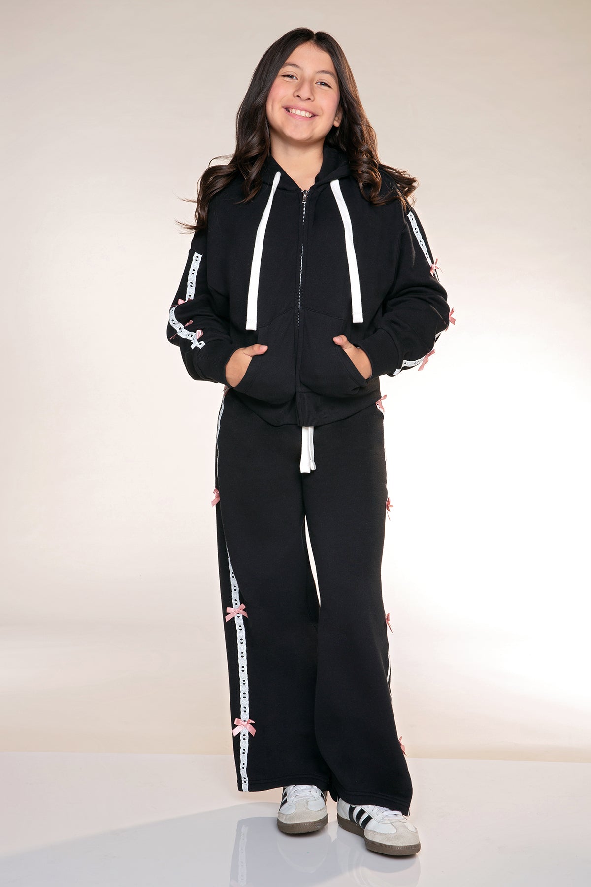 Butter French Terry Wide Leg Pant - Black Pink Bow - NEW!