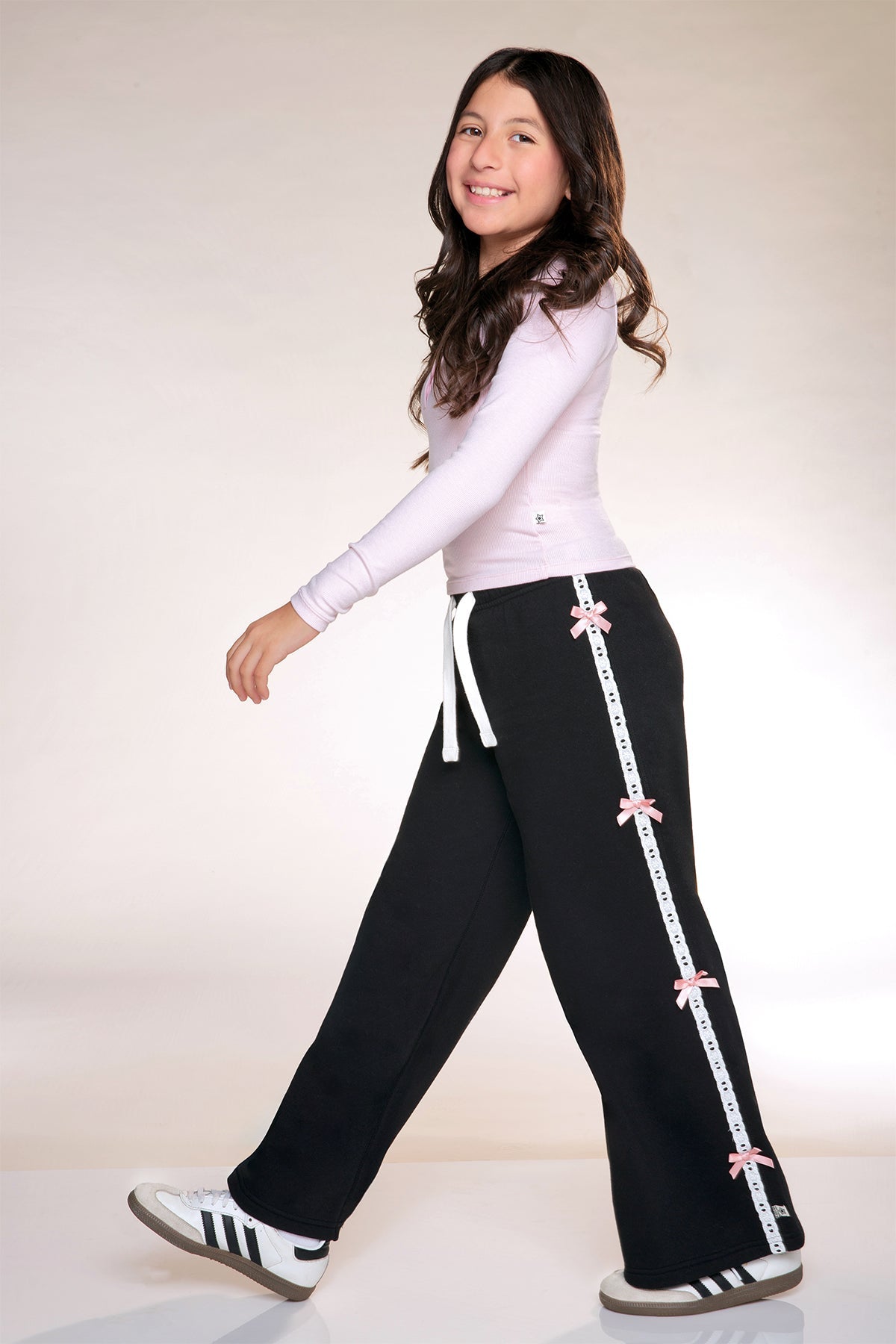 Butter French Terry Wide Leg Pant - Black Pink Bow - NEW!
