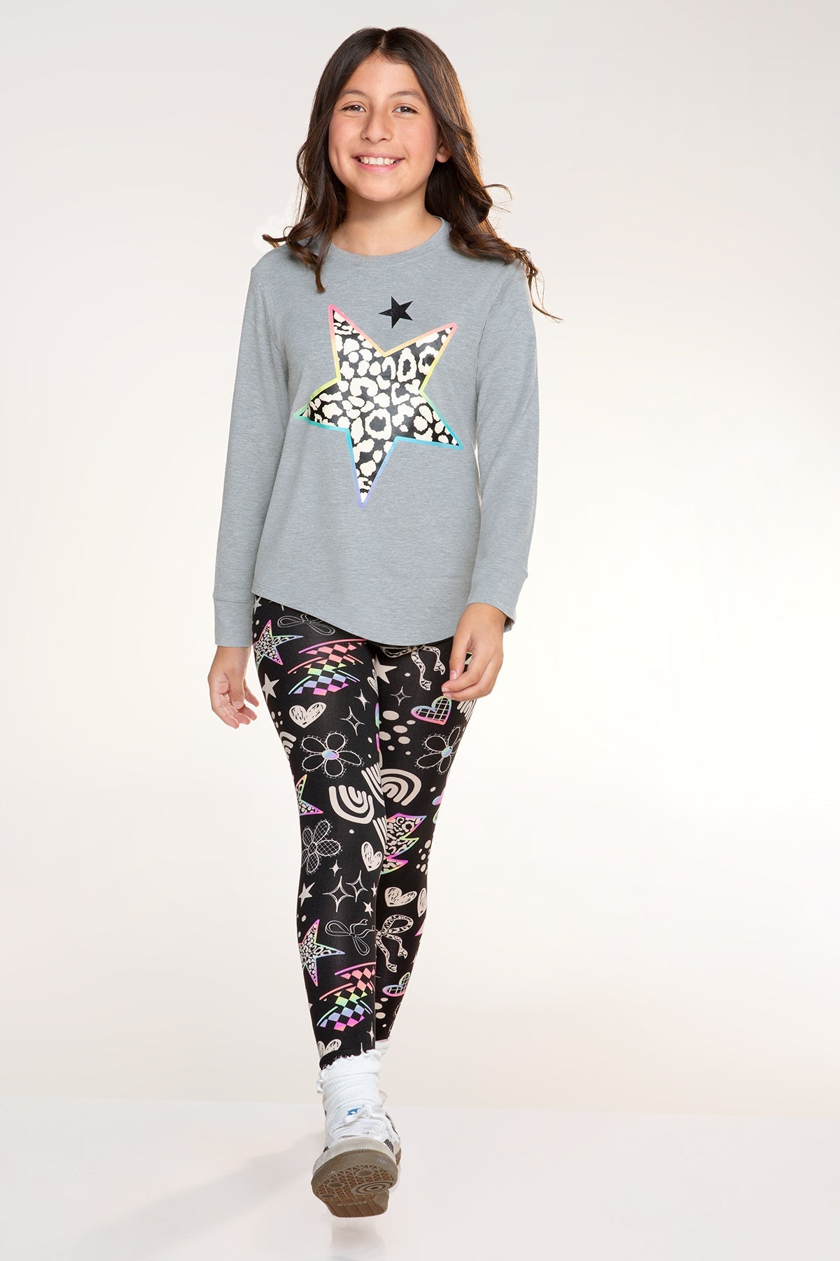 Modal Long Sleeve Shirttail Top - Heather Grey Leopard Star - NEW!