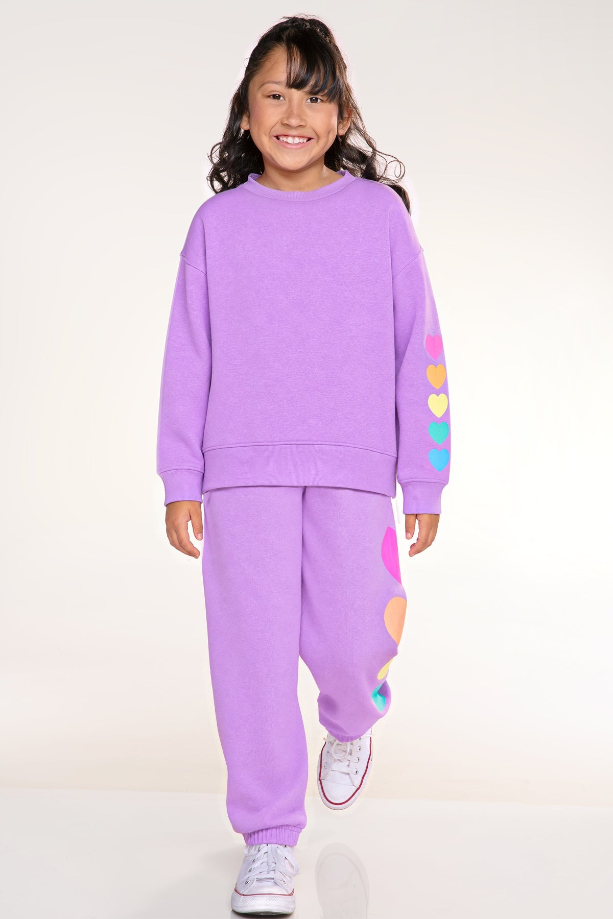 Cloud Soft French Terry Everyday Sweatshirt - Neon Purple Rainbow Hearts - NEW!