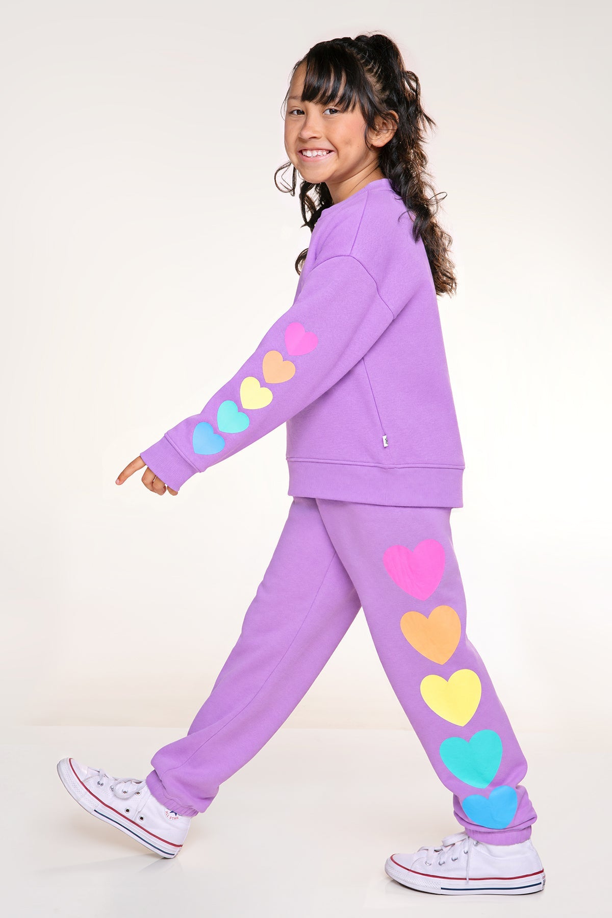 Cloud Soft French Terry Sweatpant - Neon Purple Rainbow Hearts - NEW!