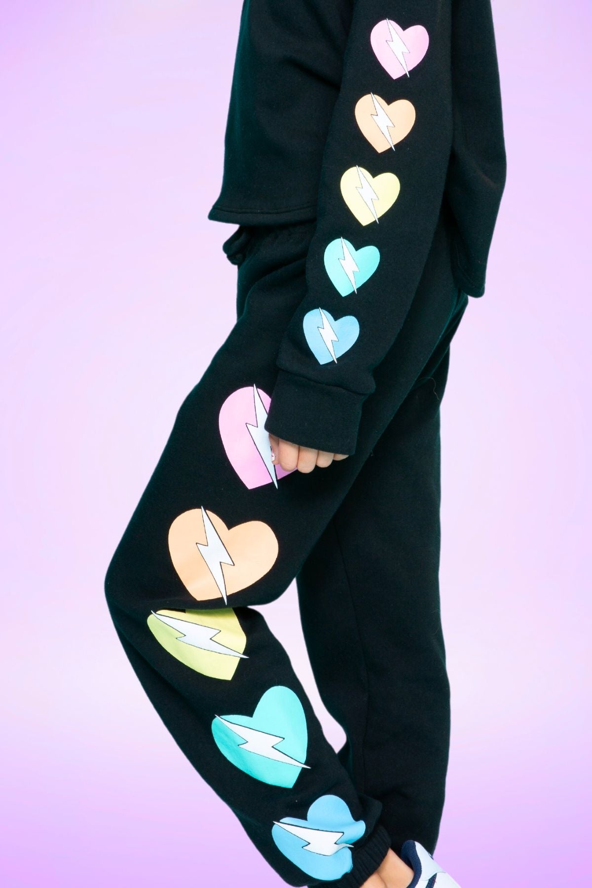 Cotton Soft French Terry Easy Crew Sweatshirt - Black Rainbow Bow