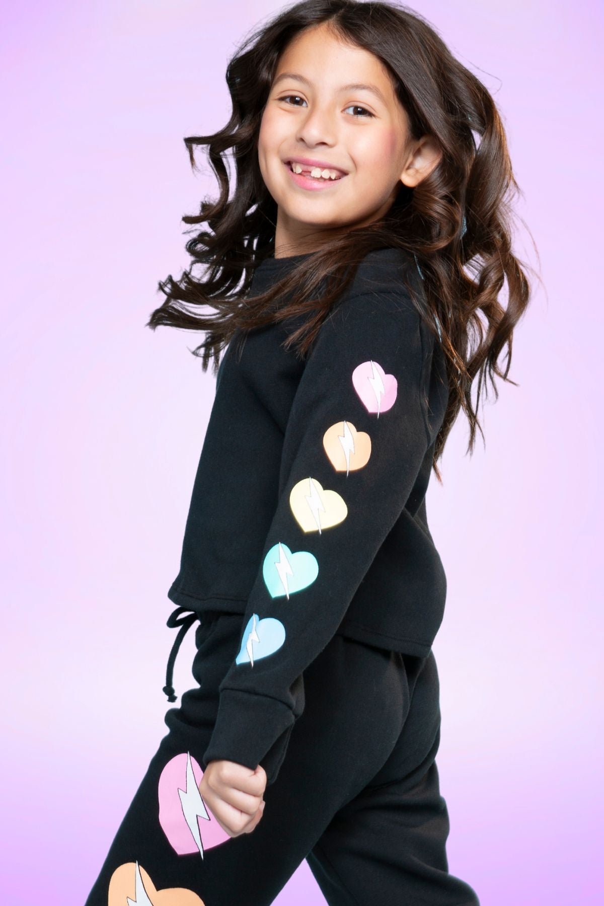 Cotton Soft French Terry Easy Crew Sweatshirt - Black Rainbow Bow