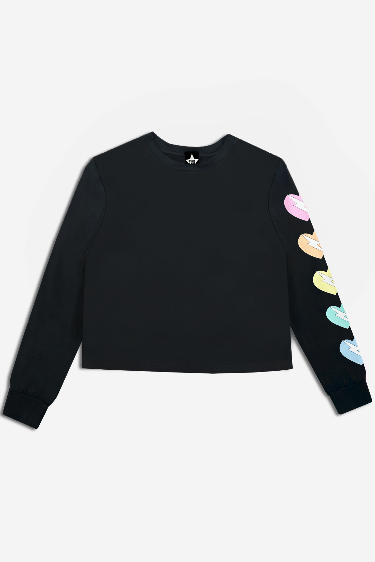 Cotton Soft French Terry Easy Crew Sweatshirt - Black Rainbow Bow