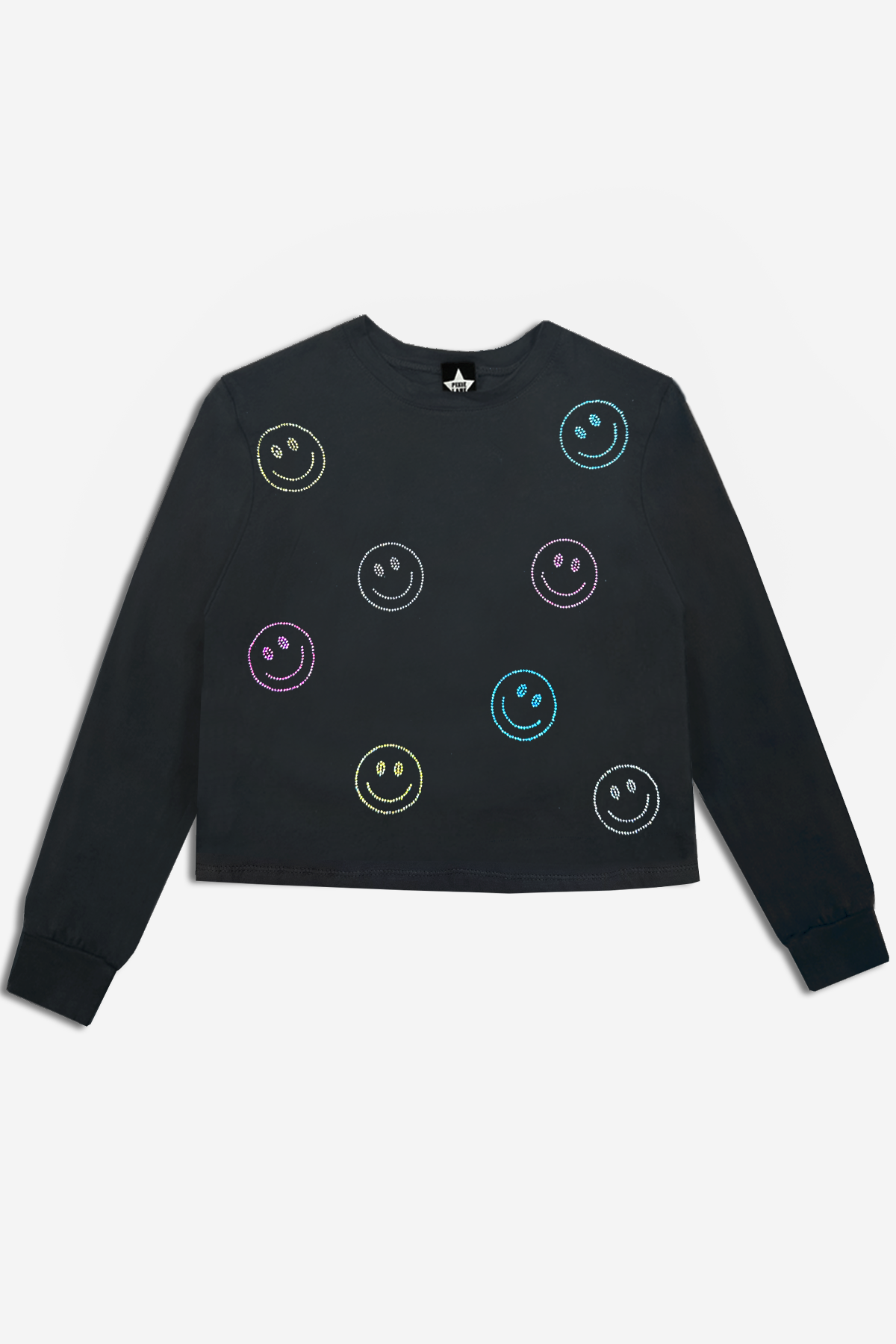 Cotton Soft French Terry Easy Crew Sweatshirt - Black Rainbow Bow