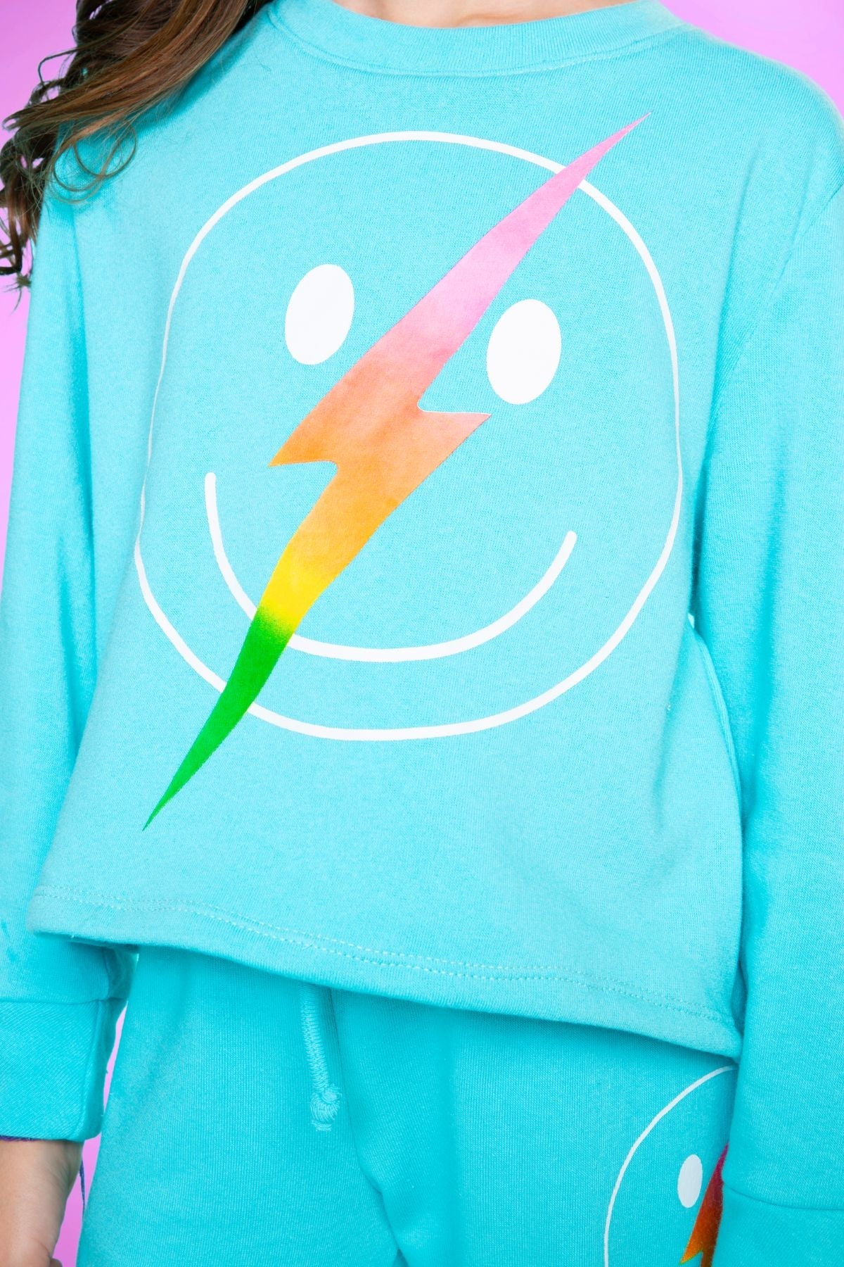Cotton Soft French Terry Easy Crew Sweatshirt - Black Rainbow Bow