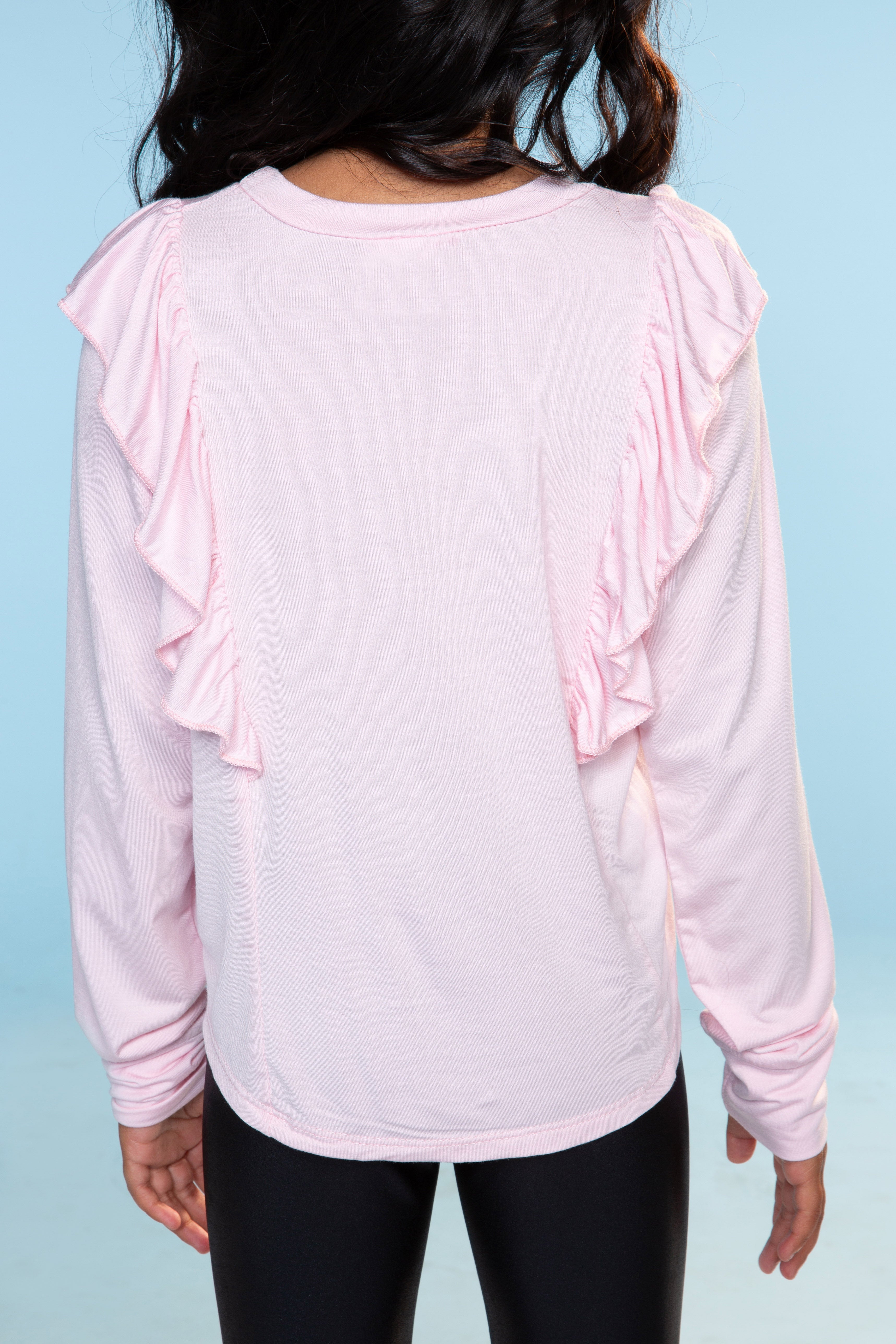 Modal Long Sleeve Ruffle Shirttail - Blush - Blush