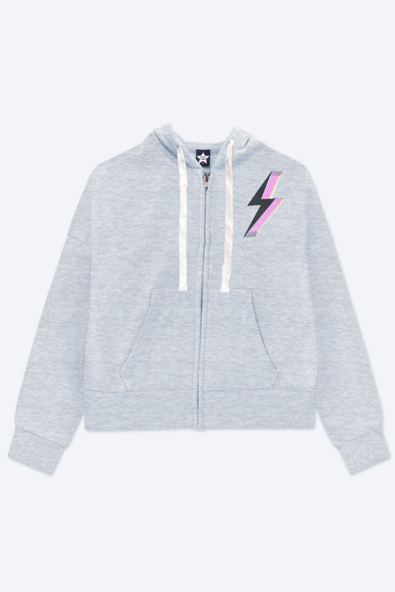 Cotton Soft French Terry Drop Shoulder Zip Hoodie - Neon Pink Heart