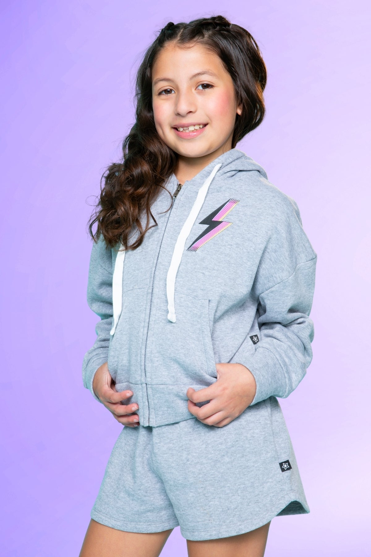 Cotton Soft French Terry Drop Shoulder Zip Hoodie - Neon Pink Heart
