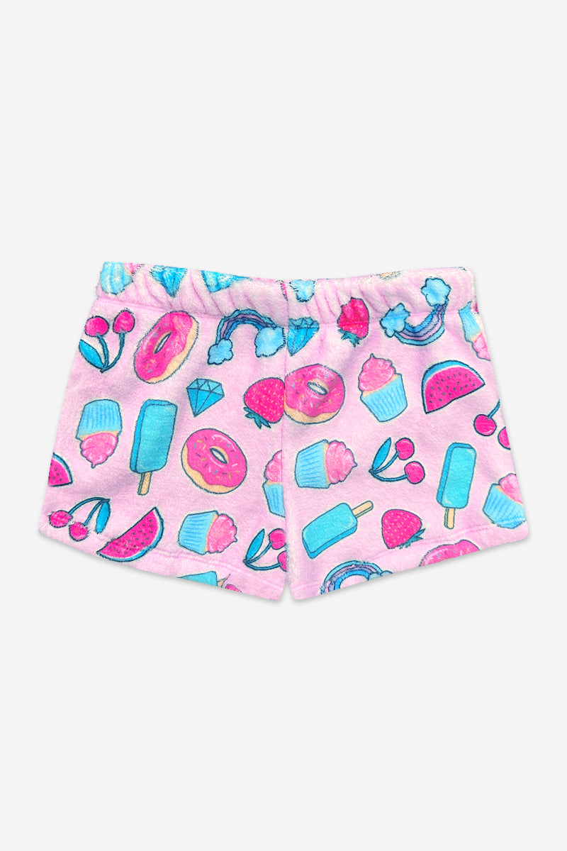 Fuzzy Plush Dolphin Short - Matcha Boba Print