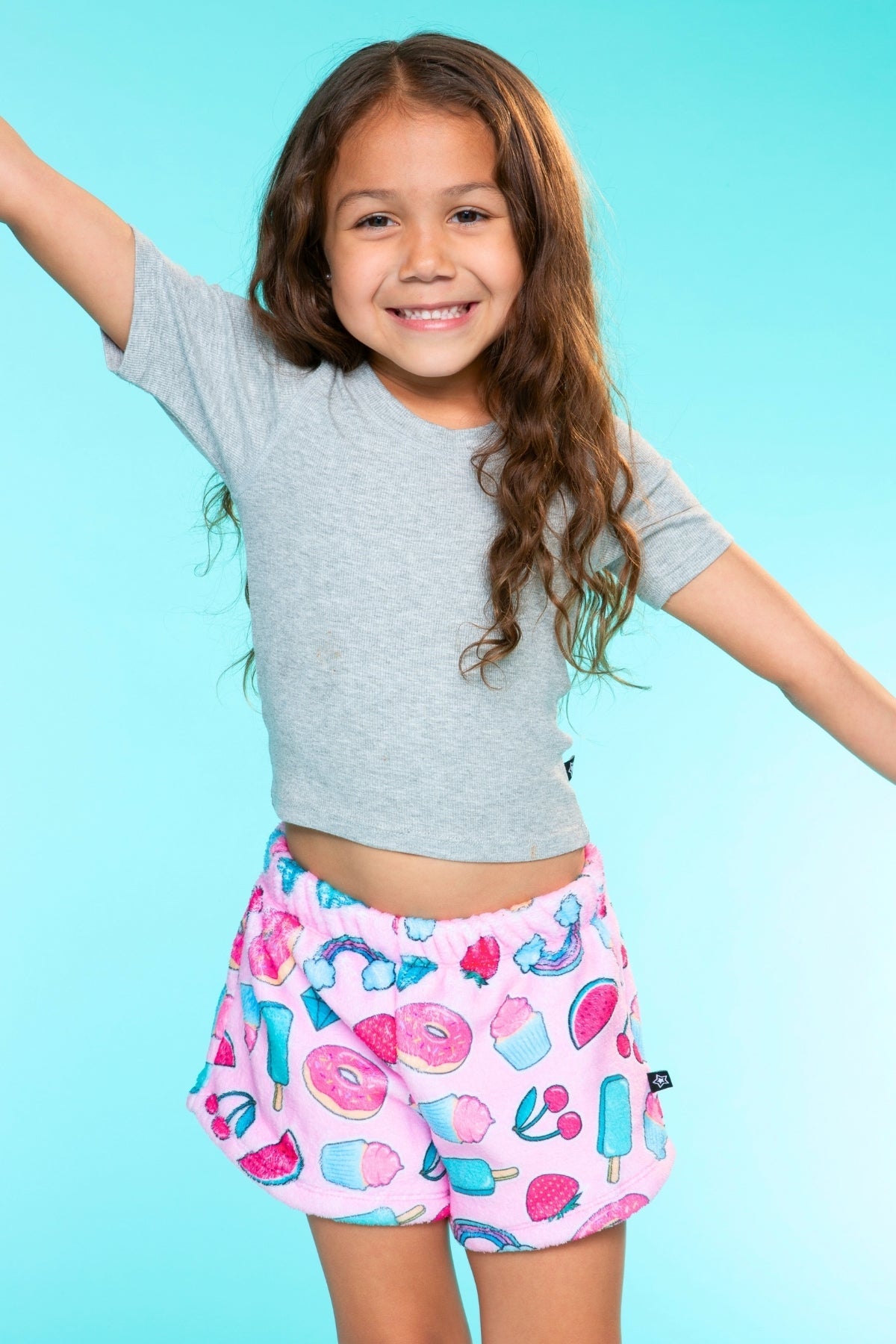 Fuzzy Plush Dolphin Short - Matcha Boba Print