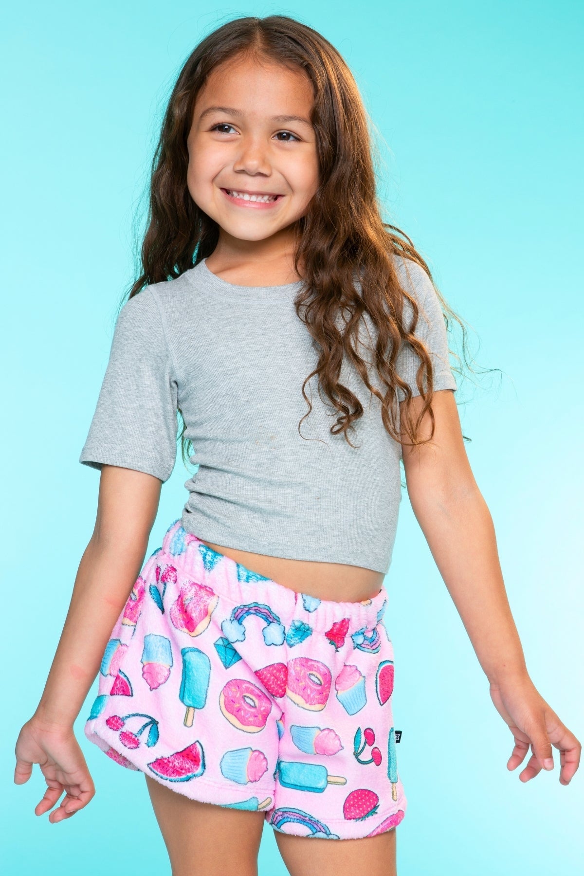 Fuzzy Plush Dolphin Short - Matcha Boba Print