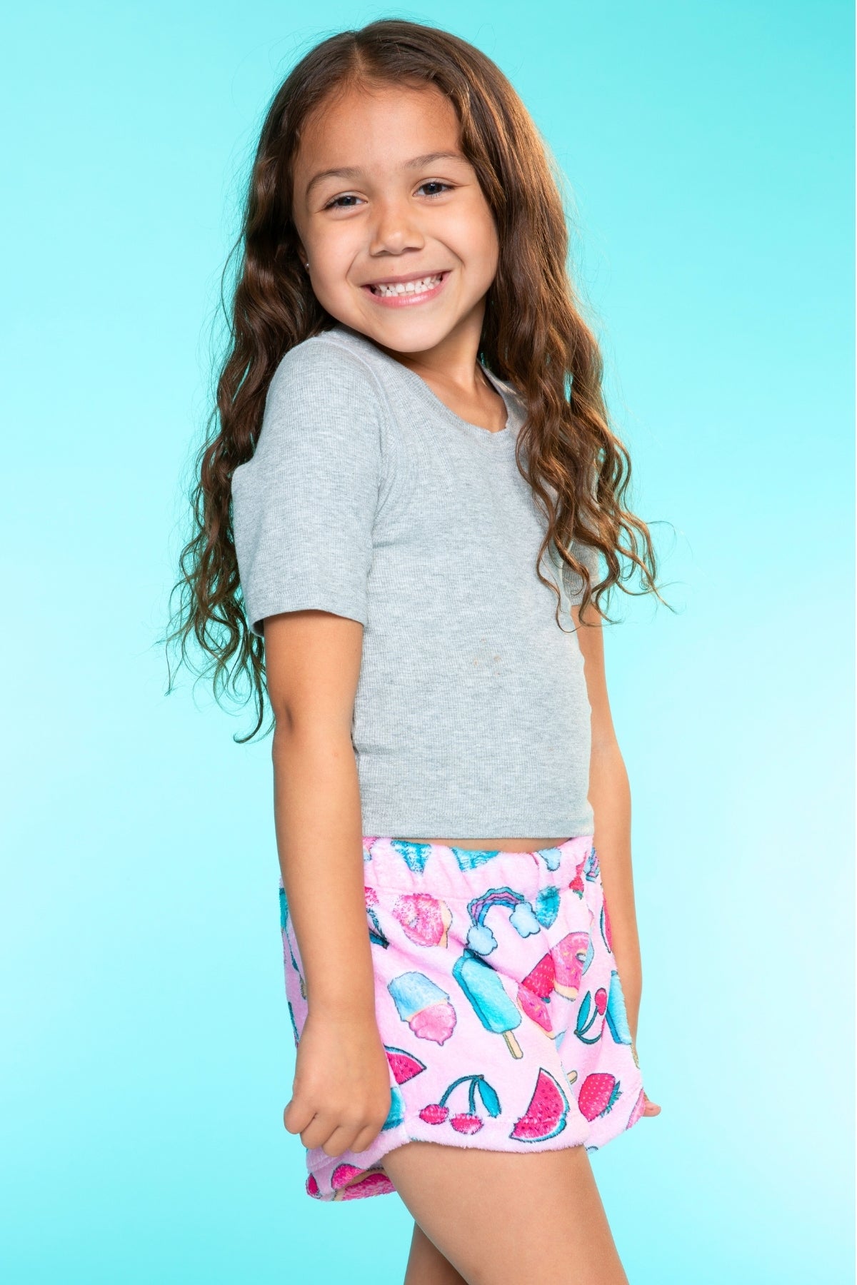 Fuzzy Plush Dolphin Short - Matcha Boba Print