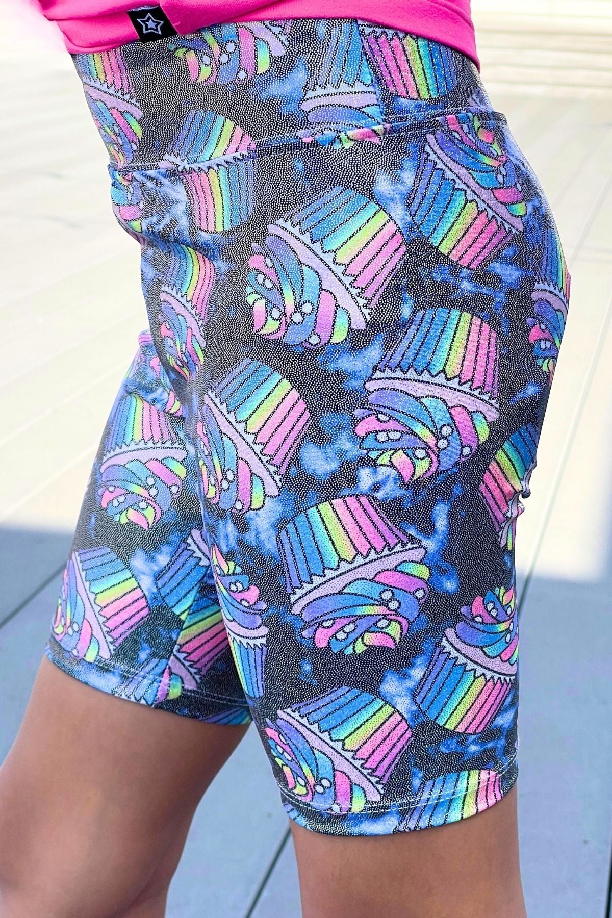 High Shine Biker Short - Silver Rainbow Gummy Bear
