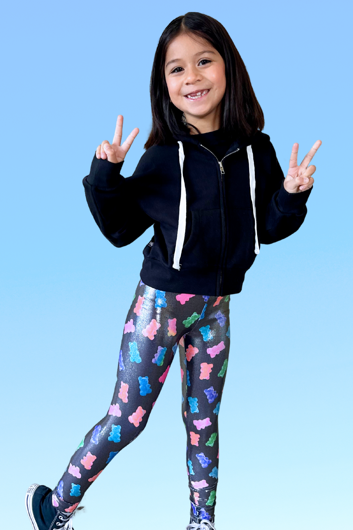 Glitter Foil High Shine Legging - Black Sparkle Rainbow Gummy Bear