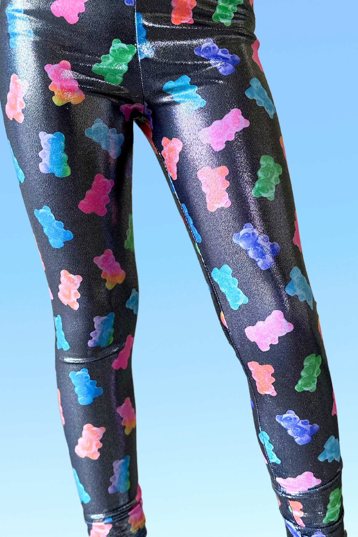 Glitter Foil High Shine Legging - Black Sparkle Rainbow Gummy Bear