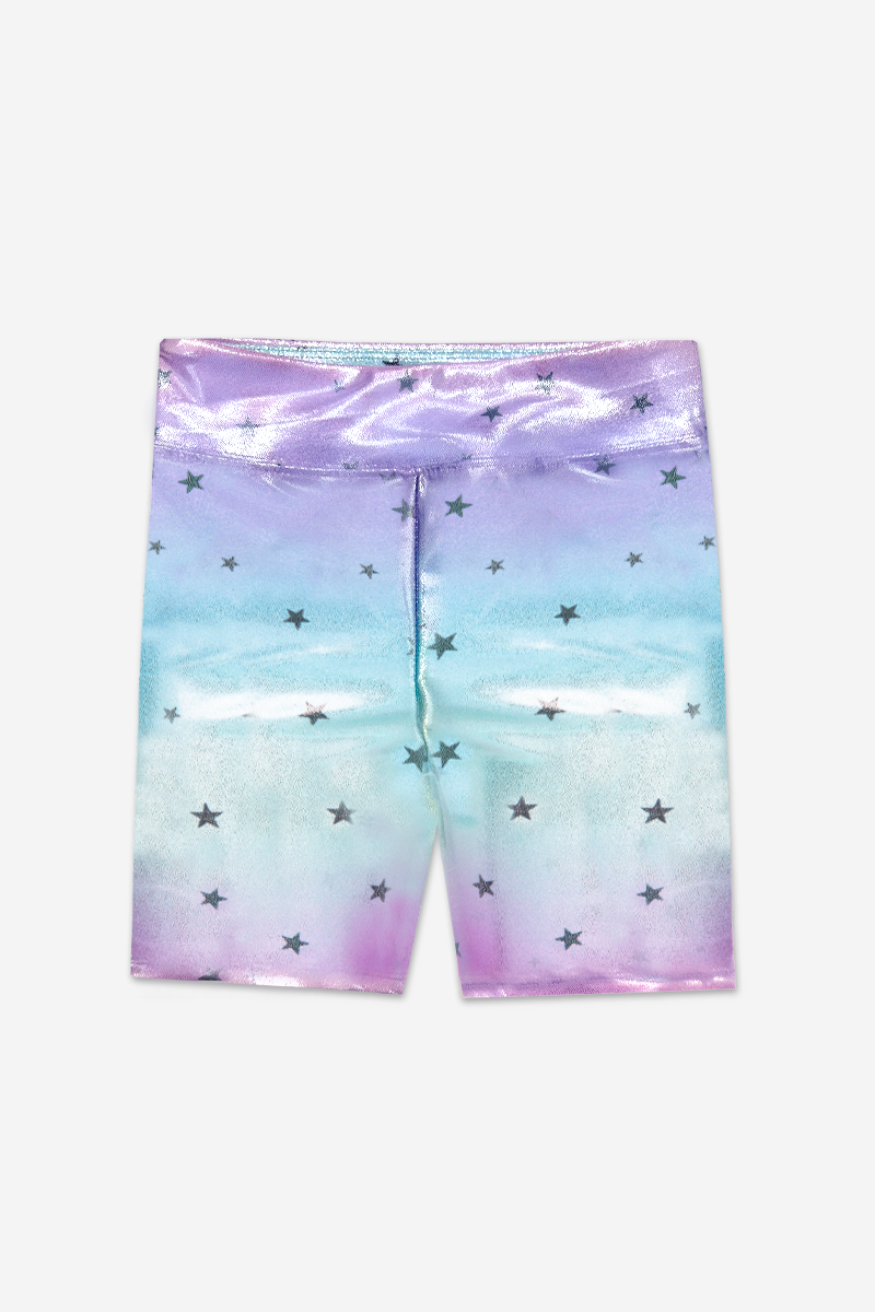 High Shine Biker Short - Silver Rainbow Gummy Bear