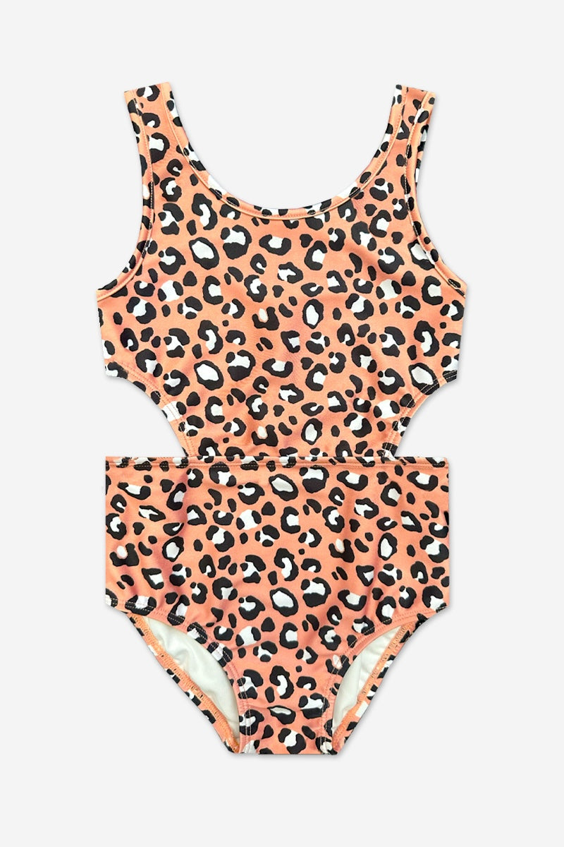 High Shine One Piece Cutout Swimsuit - Taupe Leopard