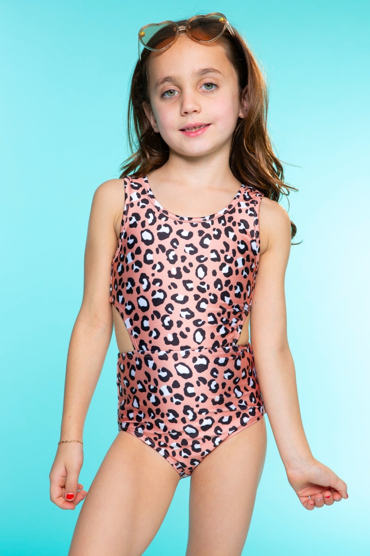 High Shine One Piece Cutout Swimsuit - Taupe Leopard