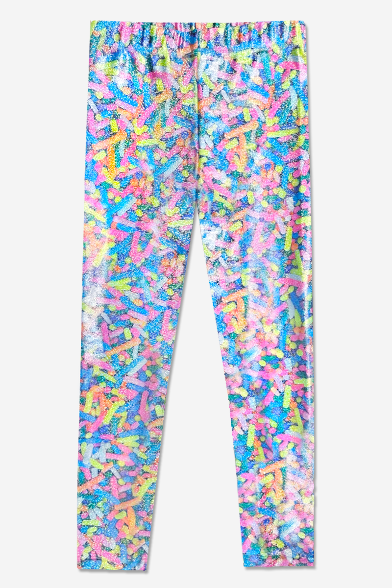 Glitter Foil High Shine Legging - Black Sparkle Rainbow Gummy Bear