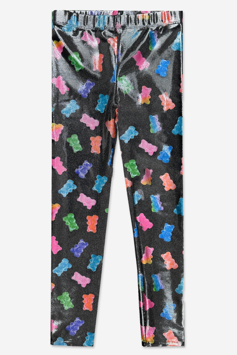 Glitter Foil High Shine Legging - Black Sparkle Rainbow Gummy Bear
