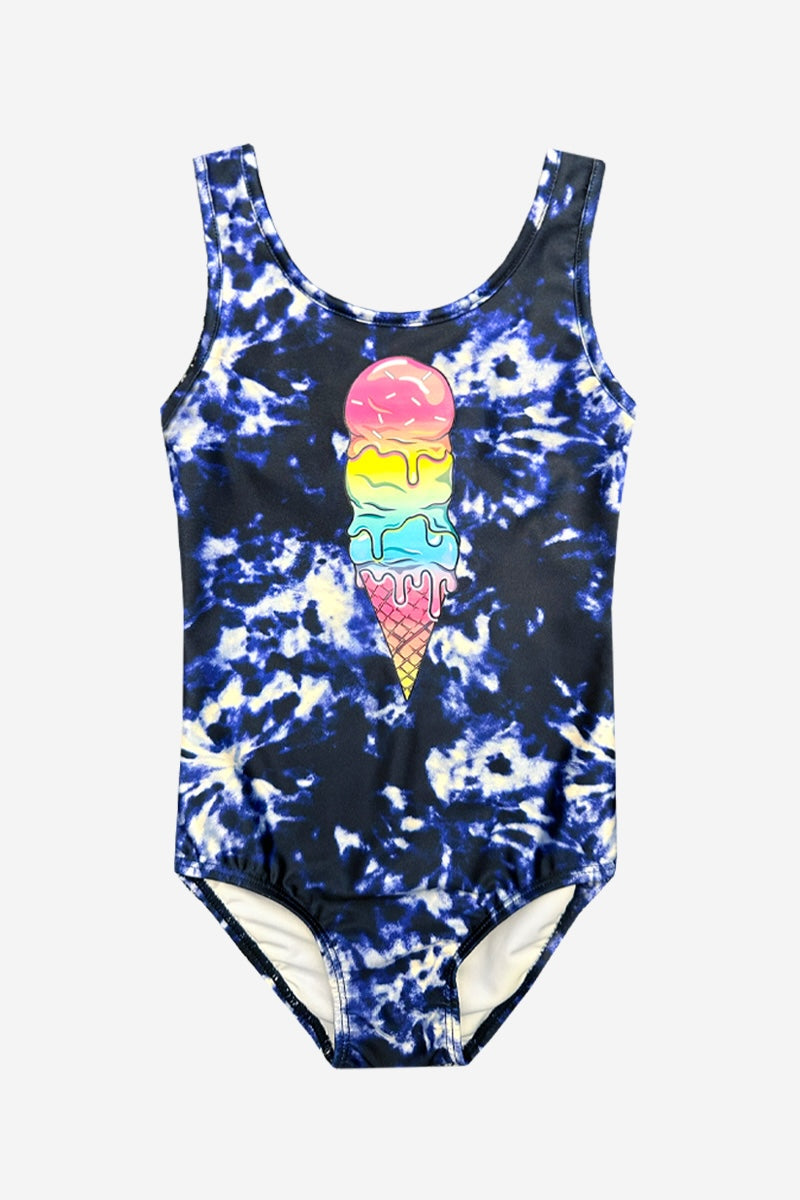 Strappy One Piece Swimsuit - Tie Dye Rainbow Ice Cream