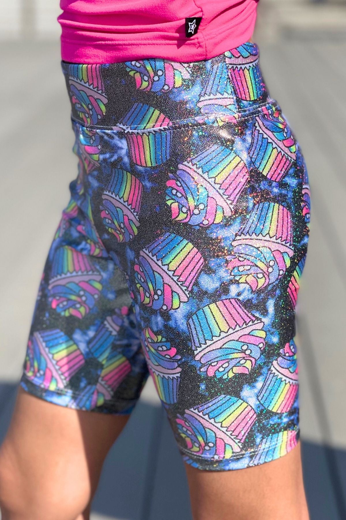 High Shine Biker Short - Silver Rainbow Gummy Bear