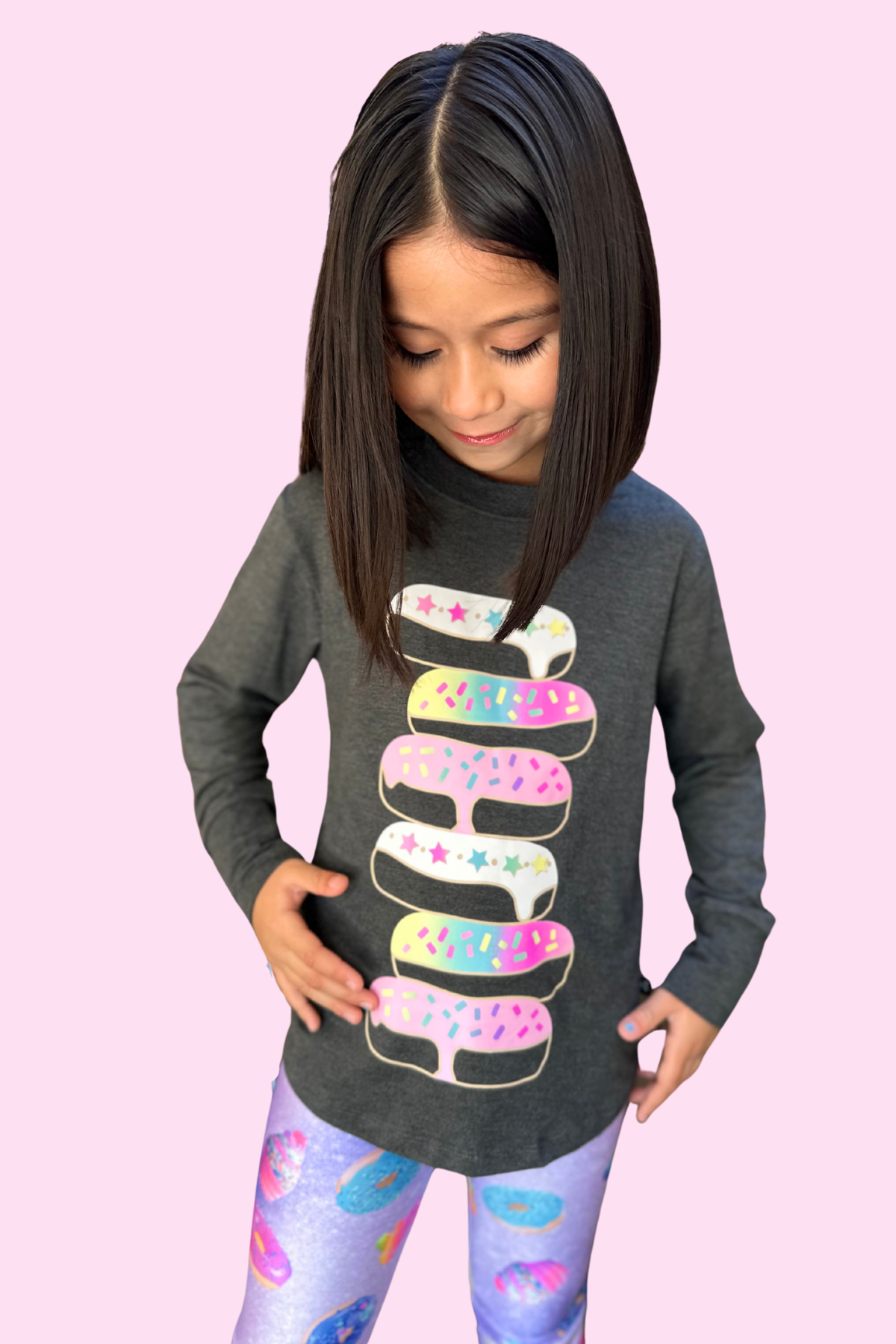 Modal Long Sleeve Shirttail Top - Black Ombre Emojis