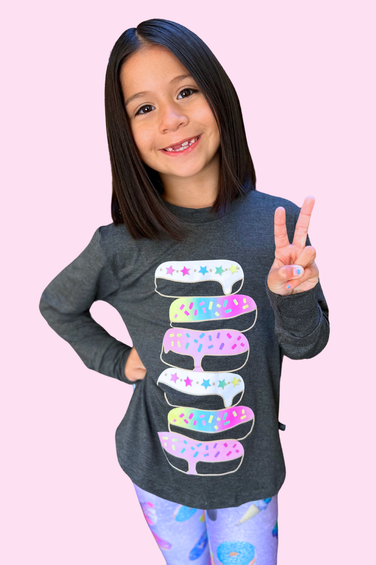 Modal Long Sleeve Shirttail Top - Black Ombre Emojis