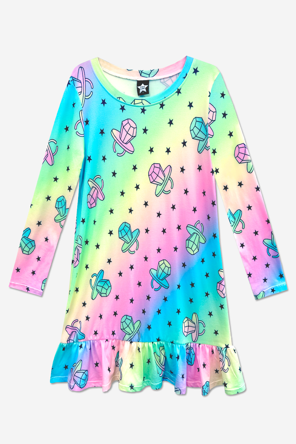 Simply Soft Long Sleeve Ruffle Lounge Dress - Lilac Rainbow Gummy Bear - NEW!