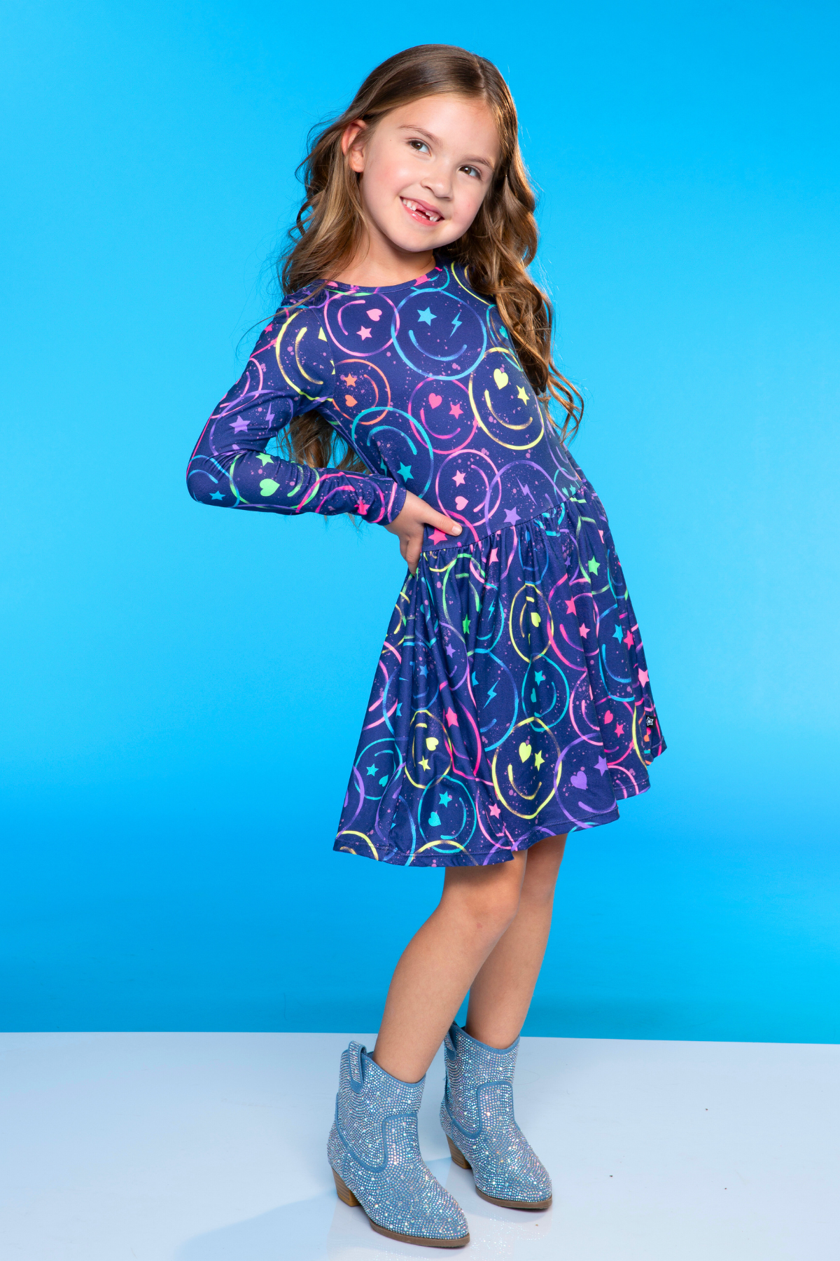 Simply Soft Long Sleeve Be Happy Dress.. - Purple Smile Retro
