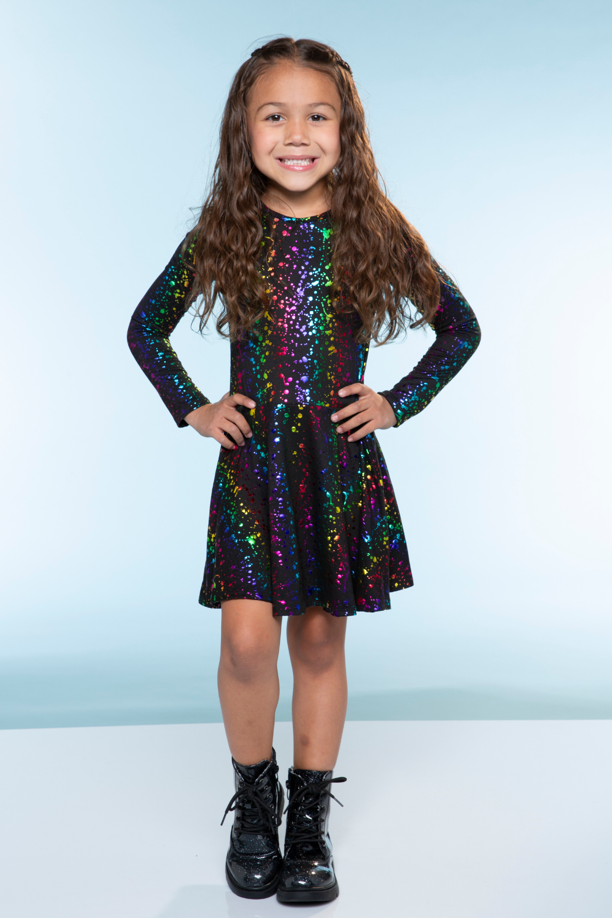 Simply Soft Long Sleeve Skater Dress - Purple Pink Elements