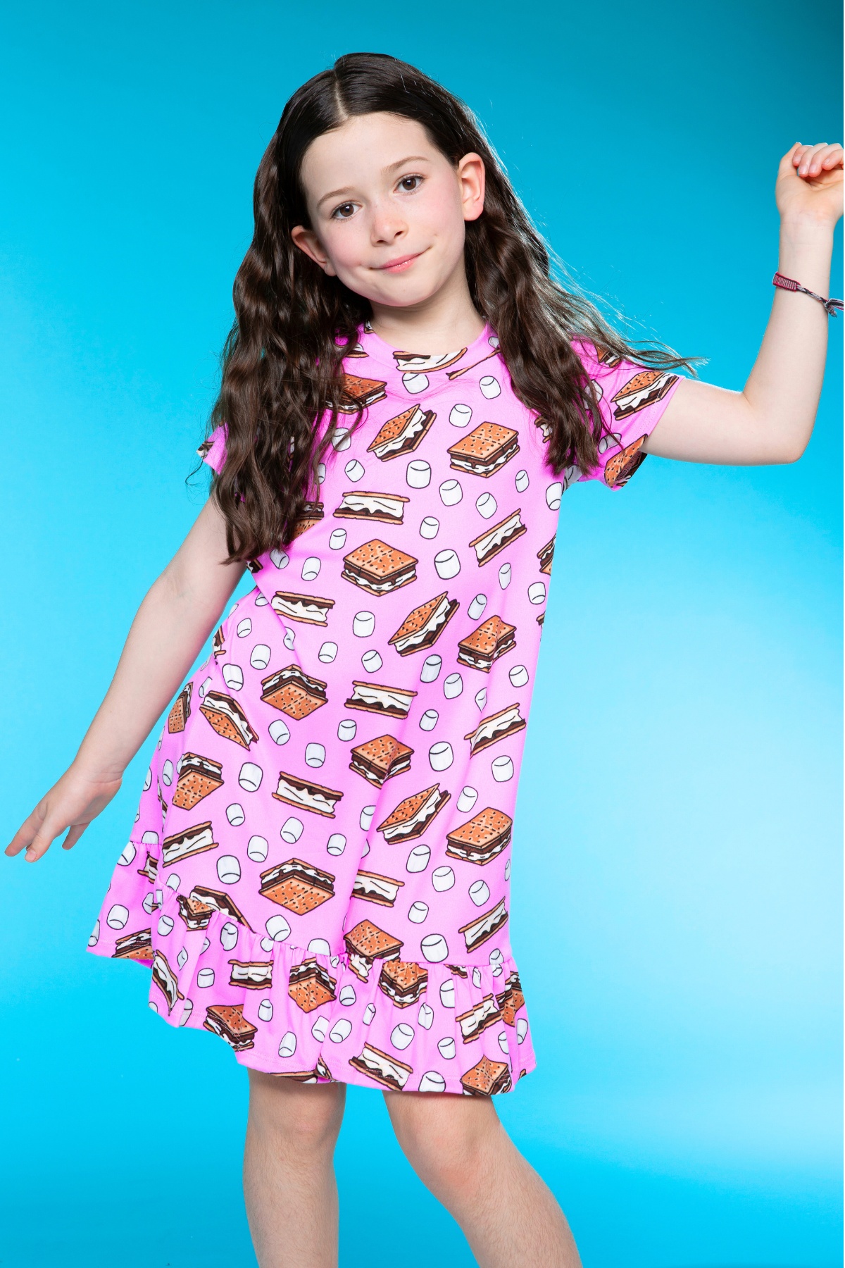 Simply Soft Short Sleeve Ruffle Lounge Dress - Lilac Rainbow Gummy Bear