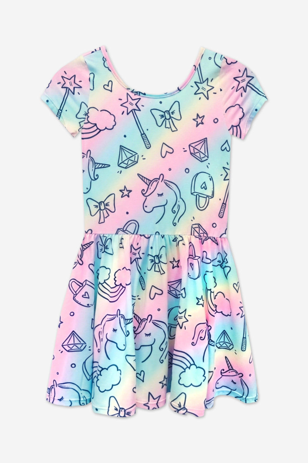Simply Soft Short Sleeve Scoop Back Be Happy Dress - Pink Tie Dye Cherry Bow