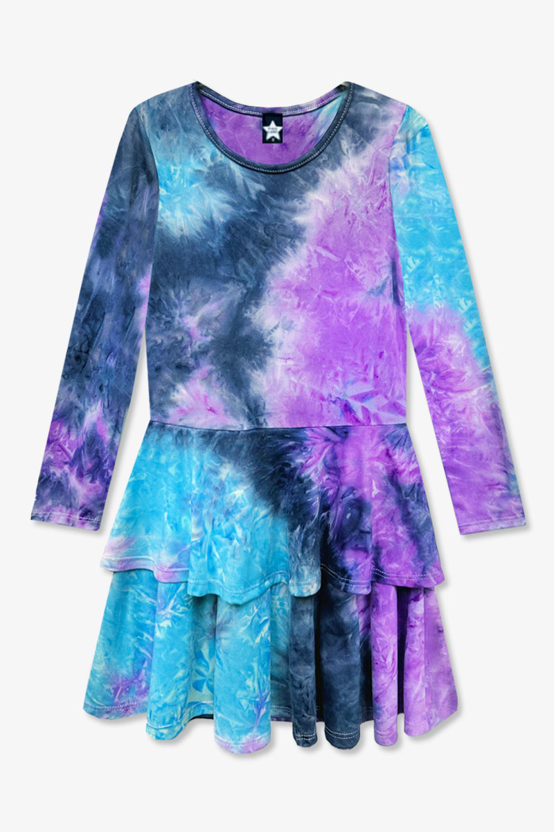Simply Soft Long Sleeve Ruffle Skirt Dress - Black Rainbow Hearts