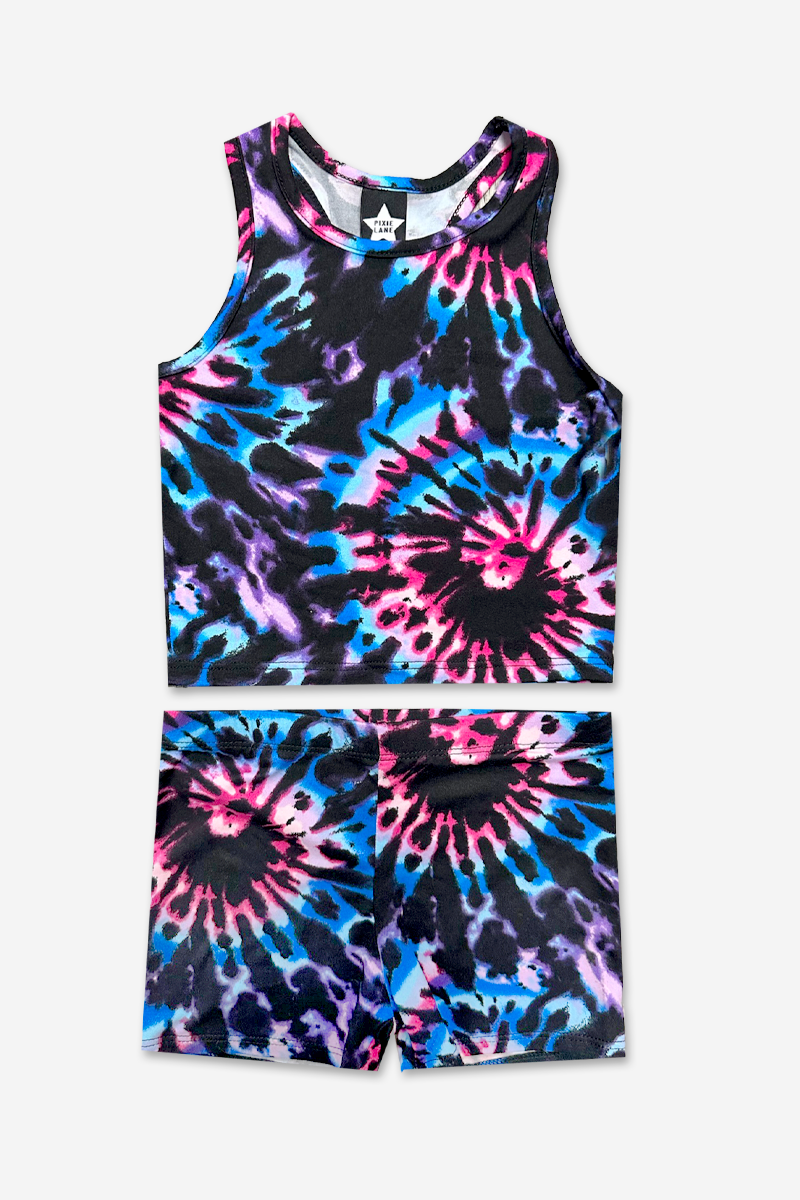 Simply Soft Cropped Racerback Tank & Tumble Short - Tie Dye Rainbow Donuts - NEW!