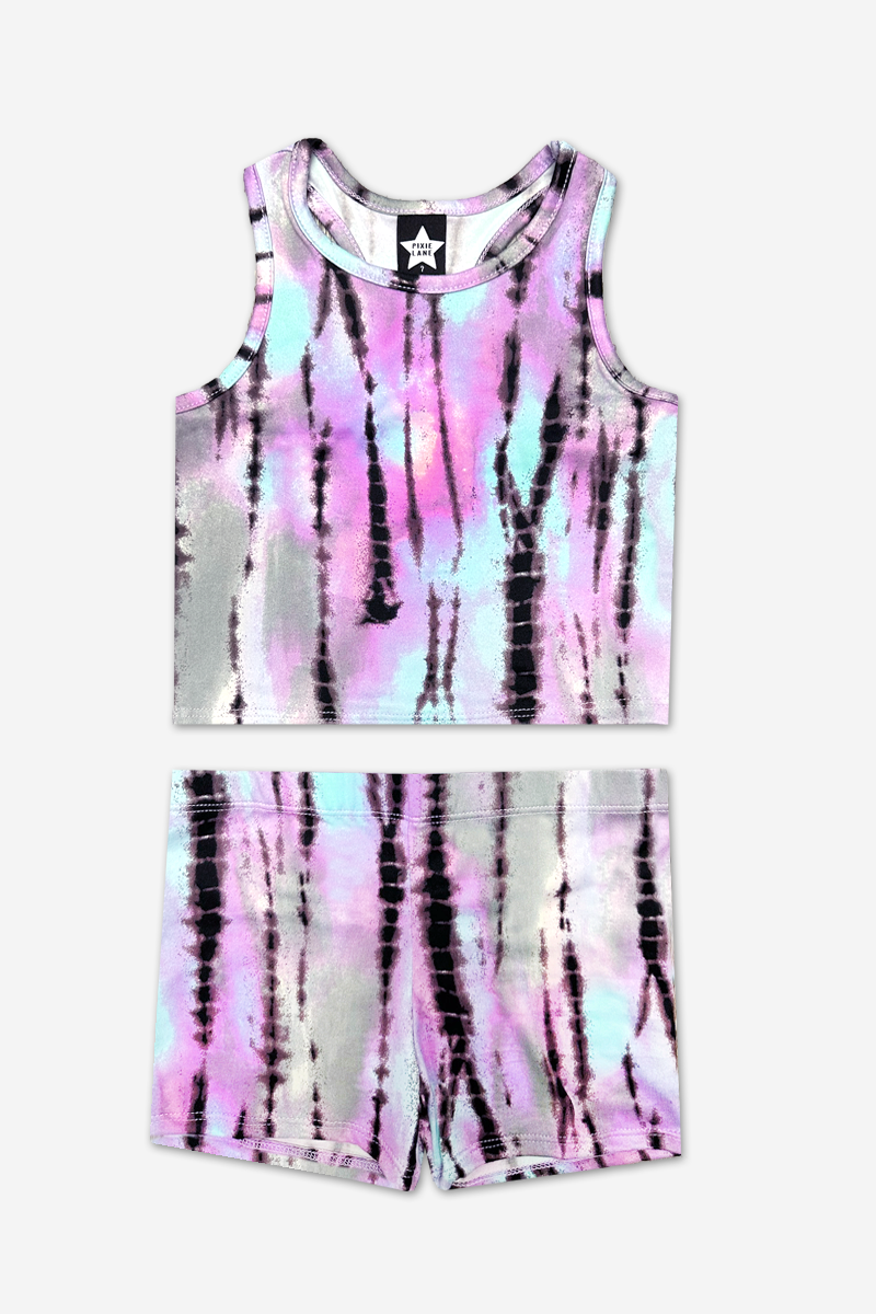Simply Soft Cropped Racerback Tank & Tumble Short - Tie Dye Rainbow Donuts - NEW!