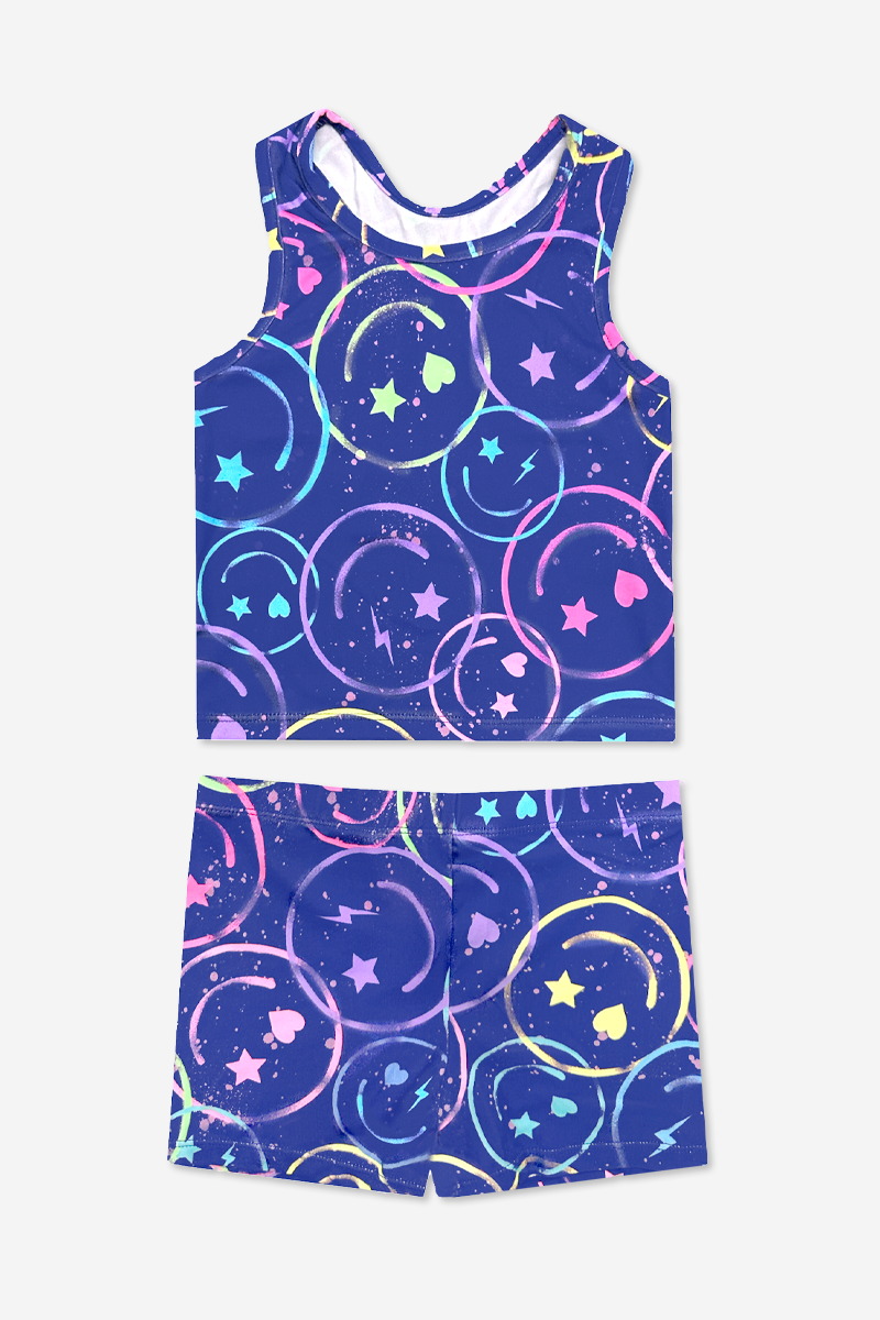 Simply Soft Cropped Racerback Tank & Tumble Short - Tie Dye Rainbow Donuts - NEW!