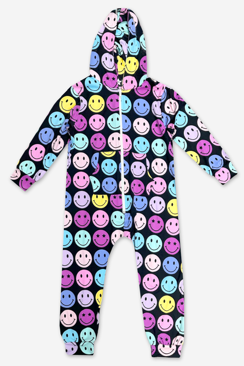 Simply Soft Hooded Zip Onesie - Pink Rainbows