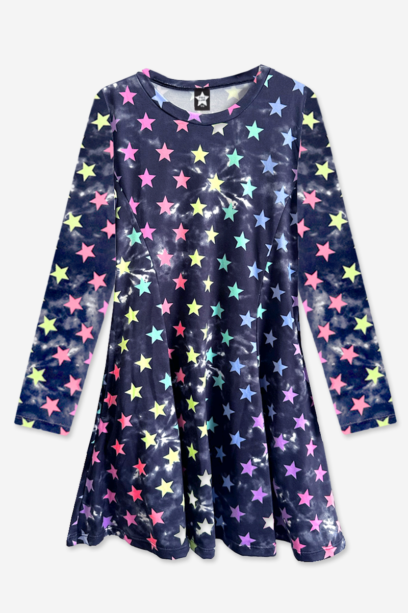 Simply Soft Long Sleeve Twirl Dress - Neon Lt Pink Leopard Splatter