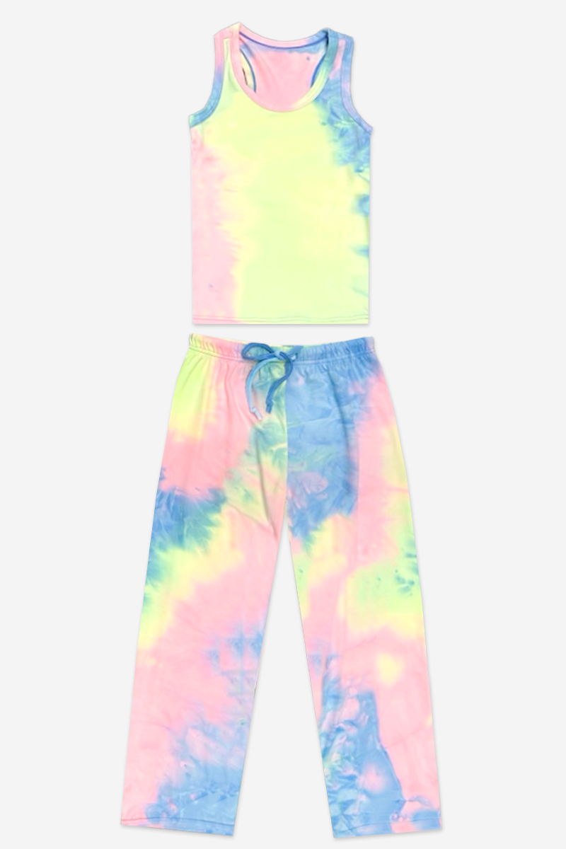 Simply Soft Racer Tank & Karate Pant Set - Pink Lt Blue Plaid Floral