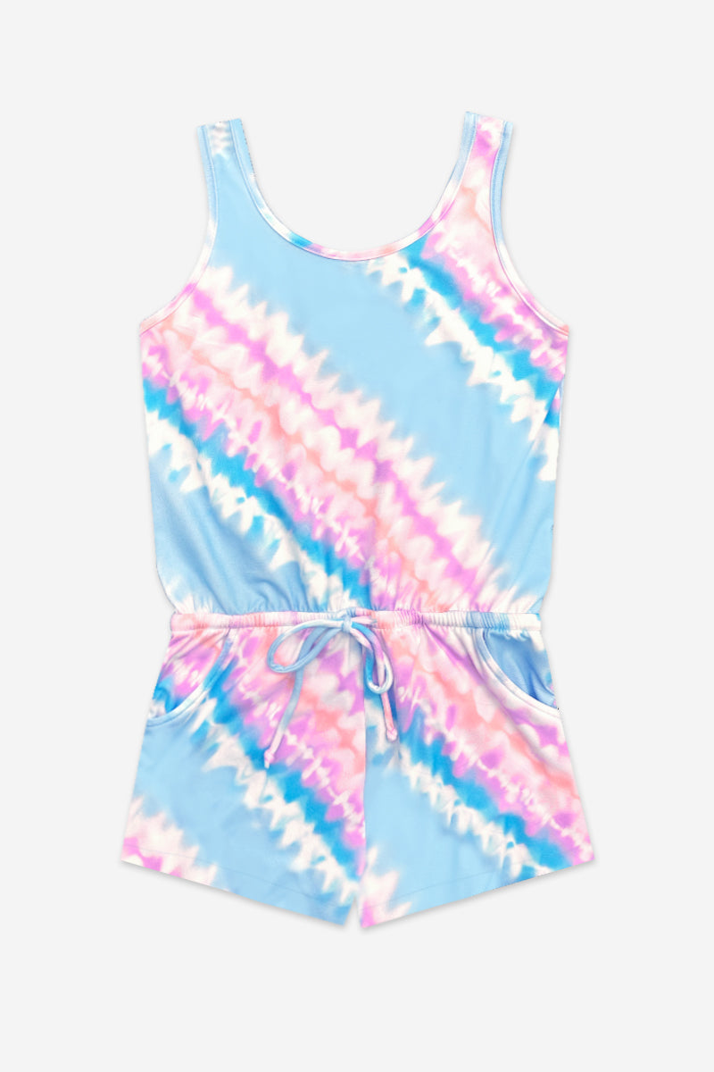 Simply Soft Tank Romper - Denim Rainbow Graffiti