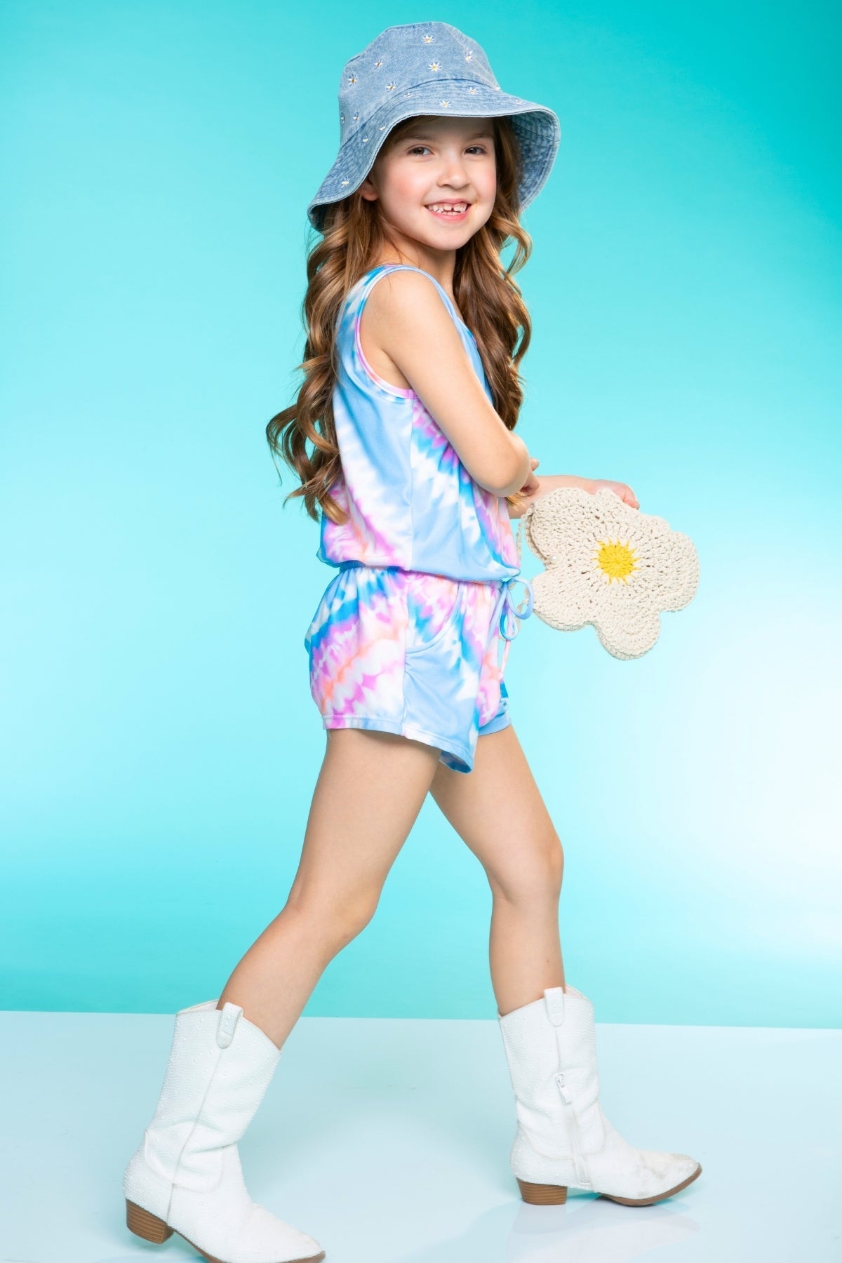 Simply Soft Tank Romper - Denim Rainbow Graffiti