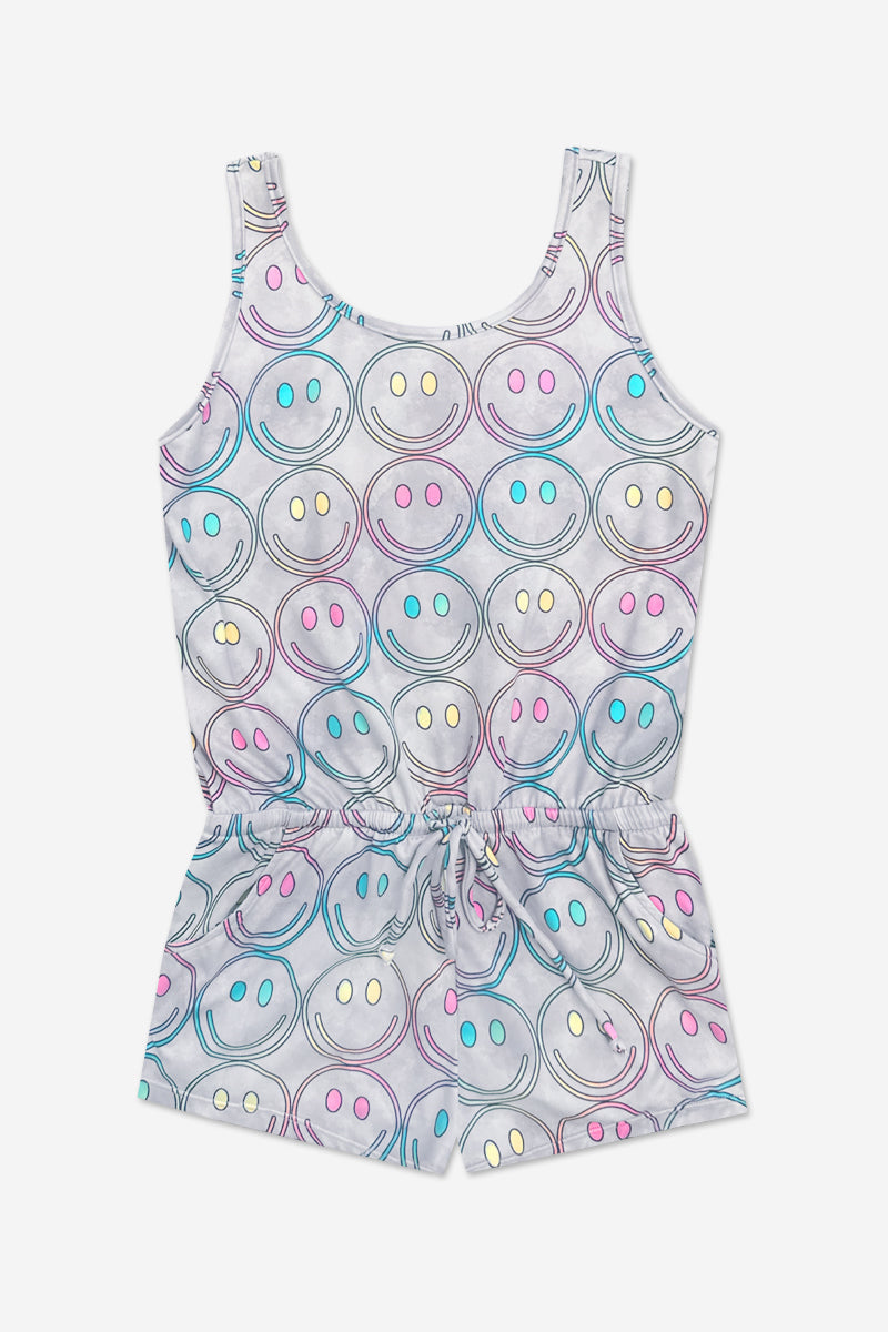 Simply Soft Tank Romper - Denim Rainbow Graffiti